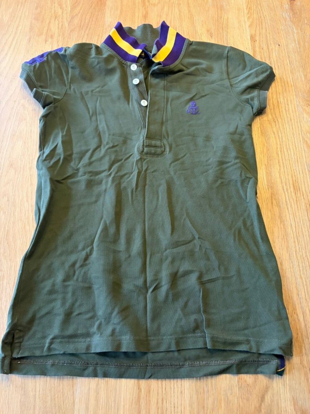 Rugby Ralph Lauren Y2K Womens S Green Polo Skull RRL Purple Yellow Collar
